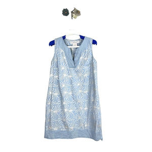 Gretchen Scott Size XS Blue Silver Starburst Print Sleeveless Shift Dress Pocket